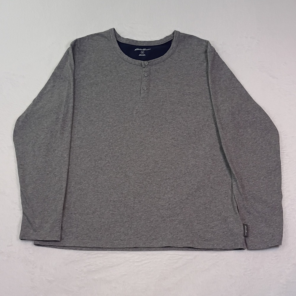 Eddie Bauer Men's Large Gray Long Sleeve Henley Shirt 3 Button - Picture 2 of 12